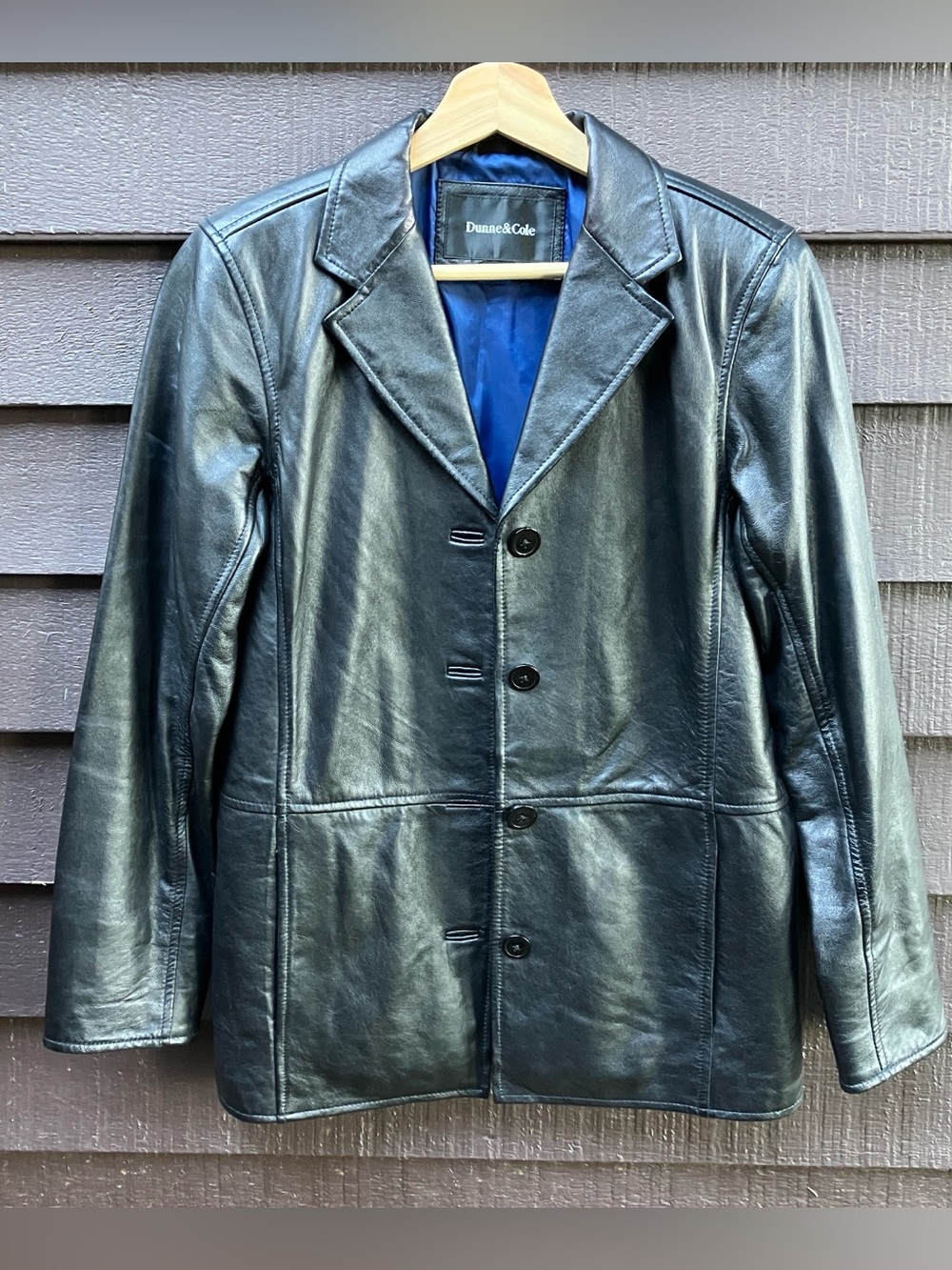Vintage 90s Black Leather Jacket Lambskin Reefer Blazer S/M